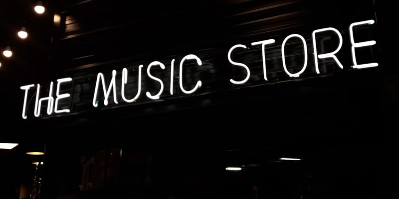 music store on black background