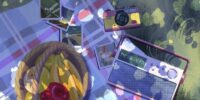 Fruit under tree and radio player