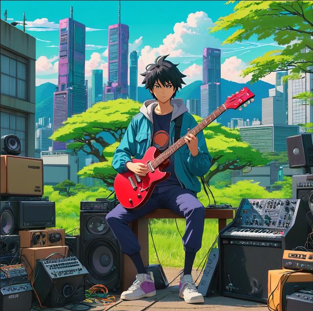 Electric Boogie TILL cover art, cozy lo-fi guitar aesthetic inspired by mountain landscapes.