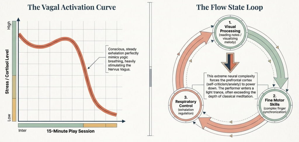 What happens when you take the flute into your hands?