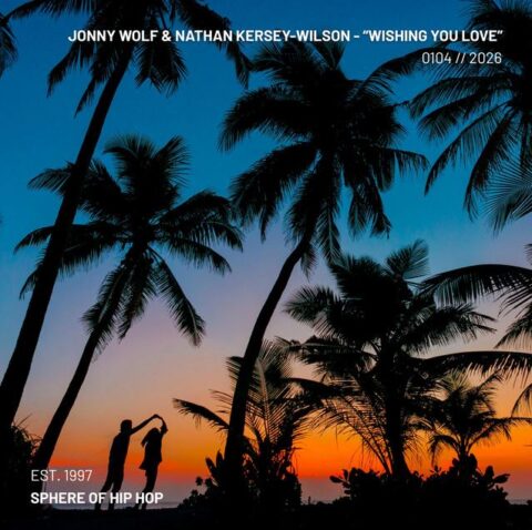 Jonny Wolf and Nathan Kersey-Wilson Wishing You Love track cover art, romantic spring lo-fi aesthetic with warm colors.