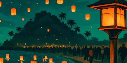 Dreamy cover art for Tony Frissore's Island Lantern Festival, depicting glowing lanterns in a night sky.
