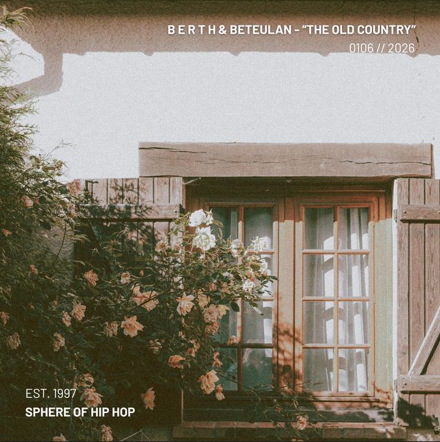 Nostalgic cover art for "The Old Country" by b e r t h and Beteulan, evoking a rainy, vintage atmosphere.