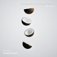 A warm, sun-drenched beach scene with a coconut in the foreground, reflecting the relaxed chillhop mood of the track Cocos.