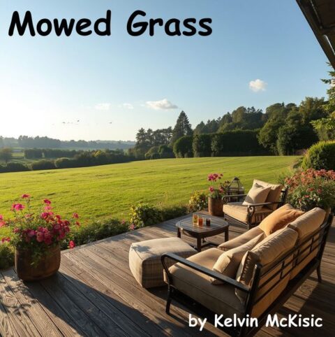 Sunny backyard aesthetic with green grass, reflecting the warm jazz-hop vibes of Kelvin McKisic’s Mowed Grass.