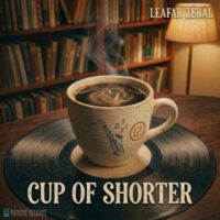 Atmospheric cover art for A Cup of Shorter by Leafar Zeral & Rodolfo Sax, featuring a cozy cafe aesthetic.