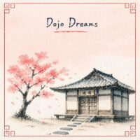 A minimalist image of a traditional Japanese koto leaning against a wooden wall in a sunlit dojo, reflecting the calm mood of Tove Tuesday's track.