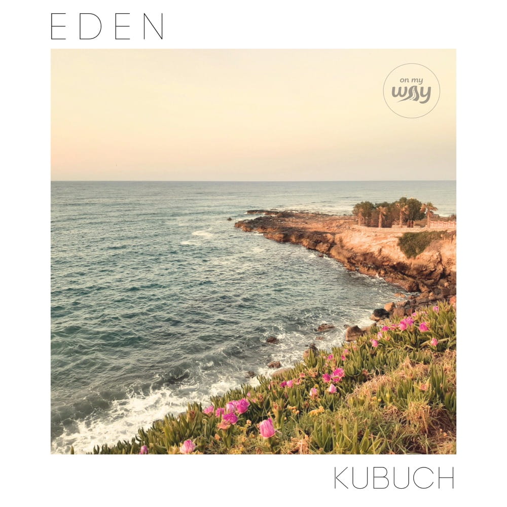A soft, sun-drenched garden with lush greenery and a golden harp, reflecting the peaceful atmosphere of Kubuch's track Eden.